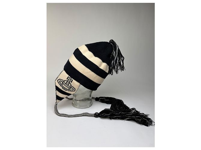 Cappello in maglia vintage Vivienne Westwood con paraorecchie Navy Cream - vista 9