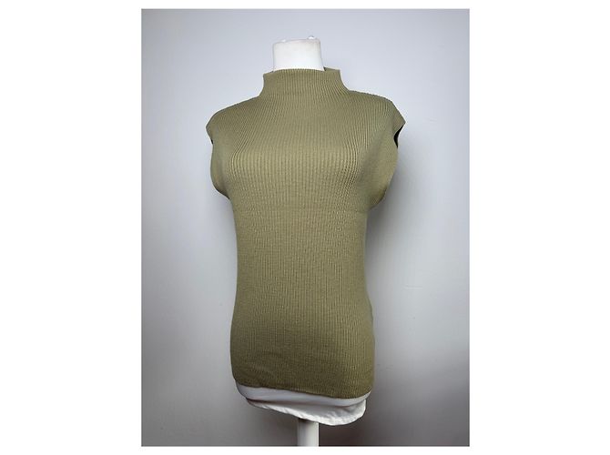 Vintage Loewe Ärmelloser Rollkragenpullover Light Olive M - Ansicht 14