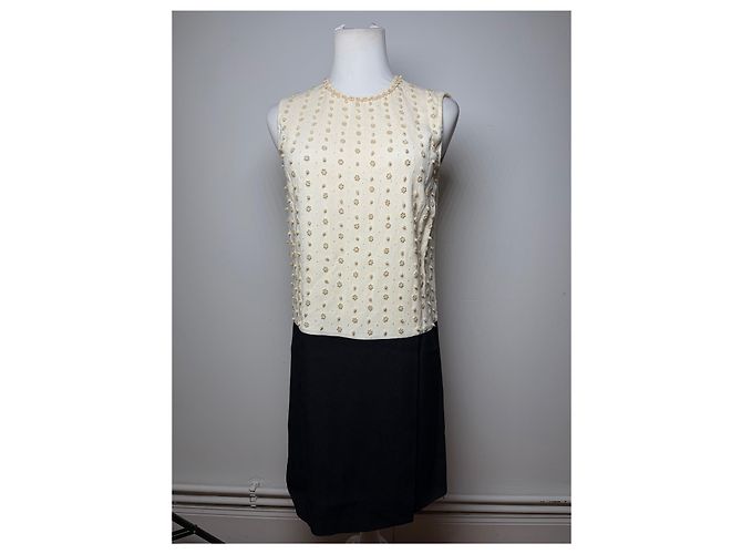 Vintage Miu Miu Perlen-Strukturkleid Cream Black S - Ansicht 10