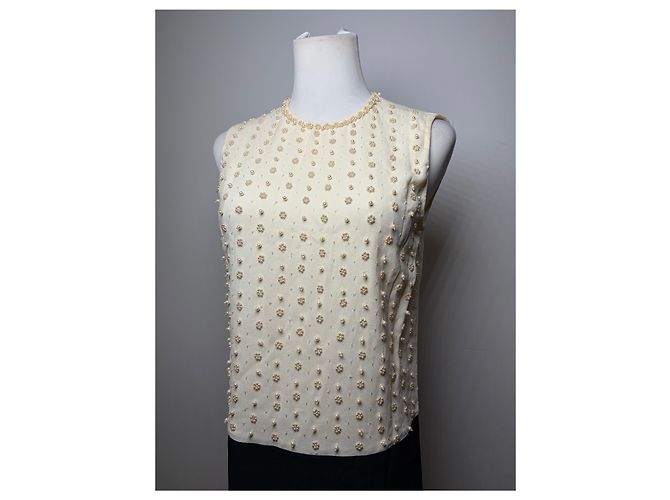Vintage Miu Miu Perlen-Strukturkleid Cream Black S - Ansicht 14