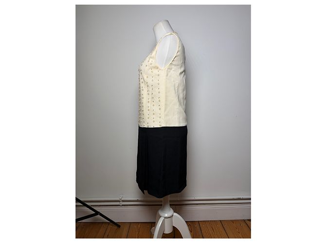 Vintage Miu Miu Perlen-Strukturkleid Cream Black S - Ansicht 2