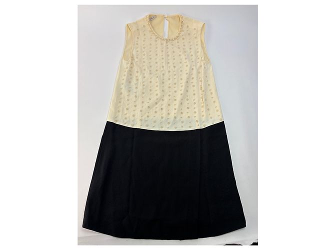 Vintage Miu Miu Perlen-Strukturkleid Cream Black S - Ansicht 4