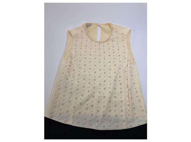 Vintage Miu Miu Perlen-Strukturkleid Cream Black S - Ansicht 5