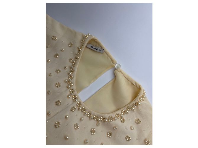 Vintage Miu Miu Perlen-Strukturkleid Cream Black S - Ansicht 6