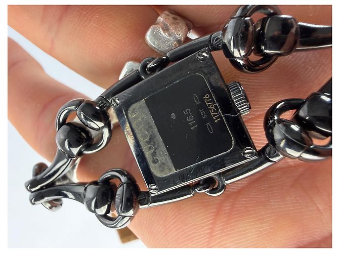 Orologio bracciale Vintage Gucci Signora in acciaio inossidabile primi anni 2000 Nero Argento - vista 2