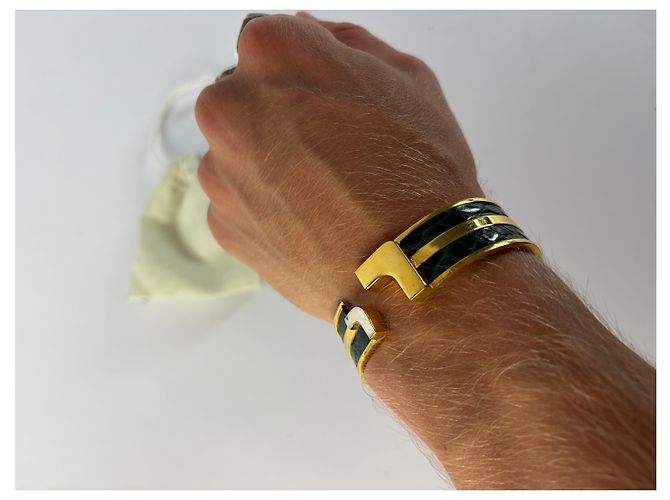 Bracciale Cuff Vintage Loewe Nero Verde Oro c. Fine anni '90 - vista 2