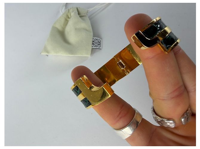 Bracciale Cuff Vintage Loewe Nero Verde Oro c. Fine anni '90 - vista 3