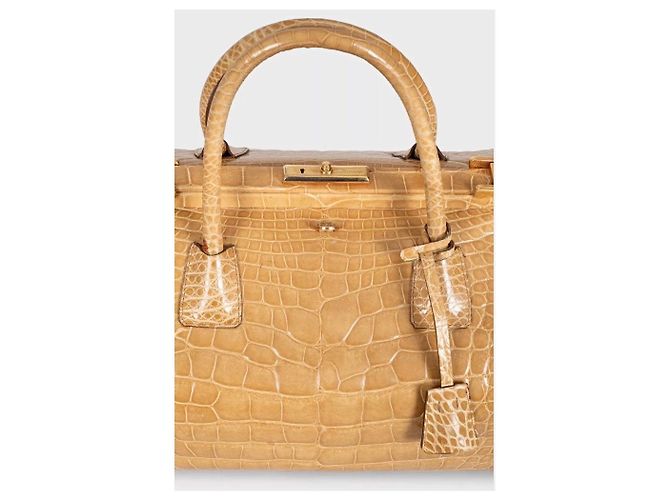 Borsa a mano Prada in pelle beige con stampa animalier usata - vista 5
