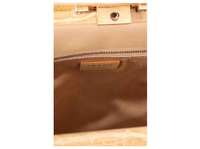 Borsa a mano Prada in pelle beige con stampa animalier usata - vista 6