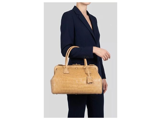 Borsa a mano Prada in pelle beige con stampa animalier usata - vista 9