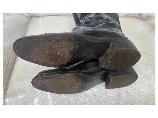 Prada Schwarze Lederstiefel Flach - Ansicht 9