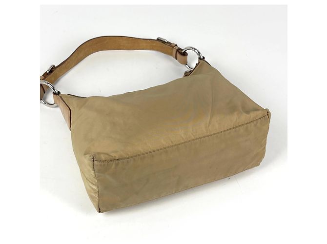 Borsa a tracolla Prada in nylon e pelle beige - vista 2