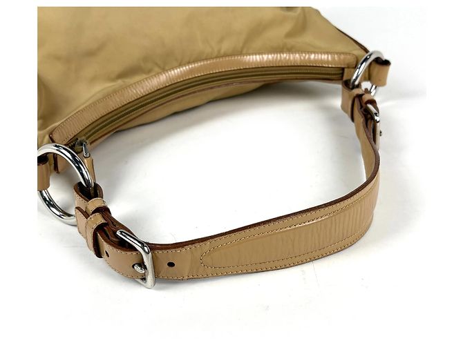 Borsa a tracolla Prada in nylon e pelle beige - vista 6