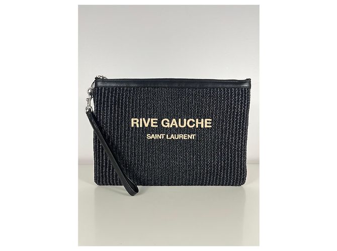 Saint Laurent Pouch Rive Gauche in paglia e pelle - vista 2