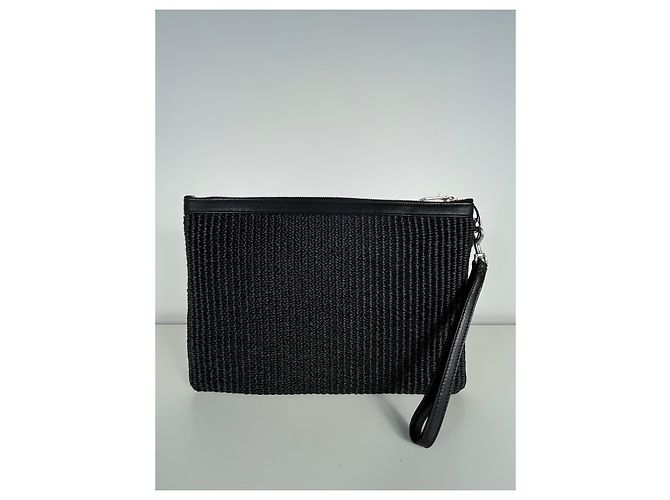 Saint Laurent Pouch Rive Gauche in paglia e pelle - vista 3