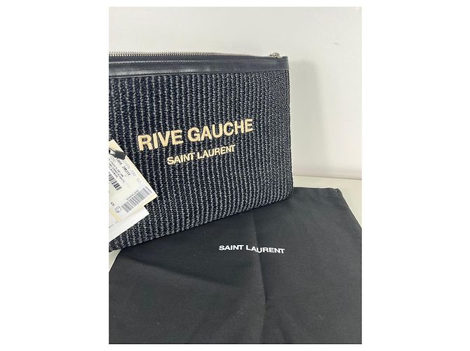 Saint Laurent Pouch Rive Gauche in paglia e pelle - vista 4