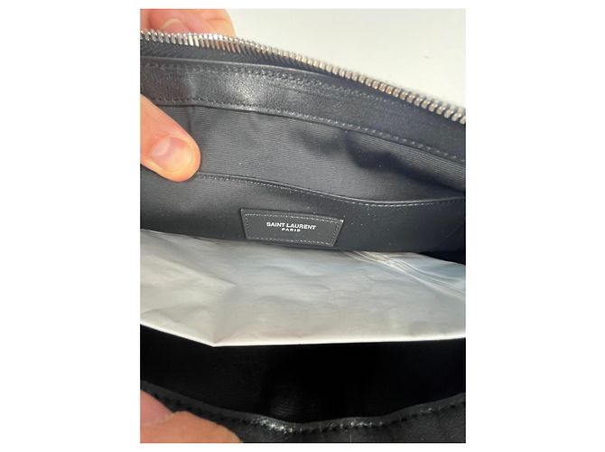 Saint Laurent Pouch Rive Gauche in paglia e pelle - vista 6