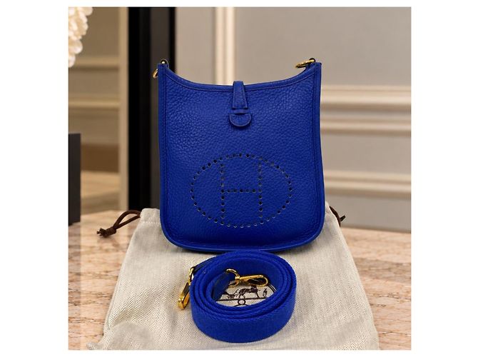 Hermès Evelyne TPM Borsa a tracolla in pelle Blue Clemence - vista 3
