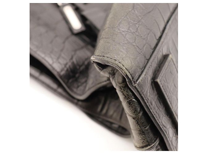 Autre Marque Borsa Tote Saint Laurent in pelle embossed coccodrillo nera - vista 11