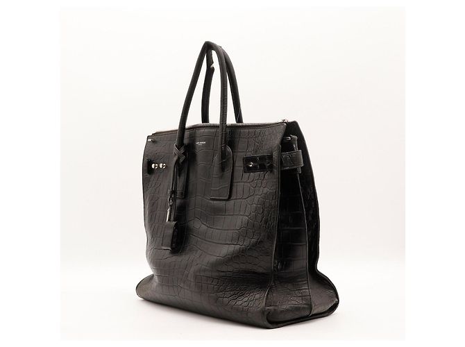 Autre Marque Borsa Tote Saint Laurent in pelle embossed coccodrillo nera - vista 2