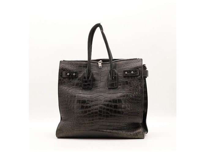 Autre Marque Borsa Tote Saint Laurent in pelle embossed coccodrillo nera - vista 3