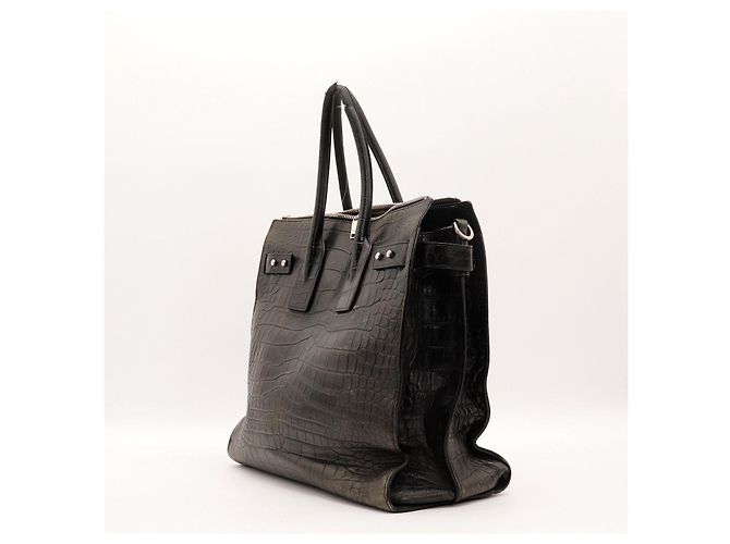 Autre Marque Borsa Tote Saint Laurent in pelle embossed coccodrillo nera - vista 4