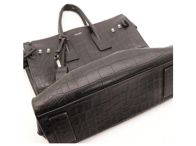 Autre Marque Borsa Tote Saint Laurent in pelle embossed coccodrillo nera - vista 6