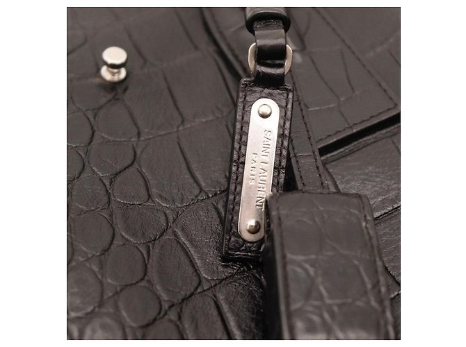Autre Marque Borsa Tote Saint Laurent in pelle embossed coccodrillo nera - vista 8