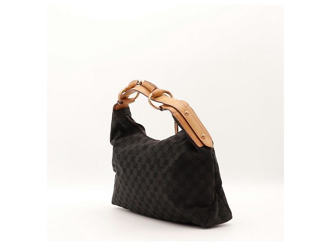 Borsa Hobo Gucci GG Monogram Canvas Leather Brown - vista 2