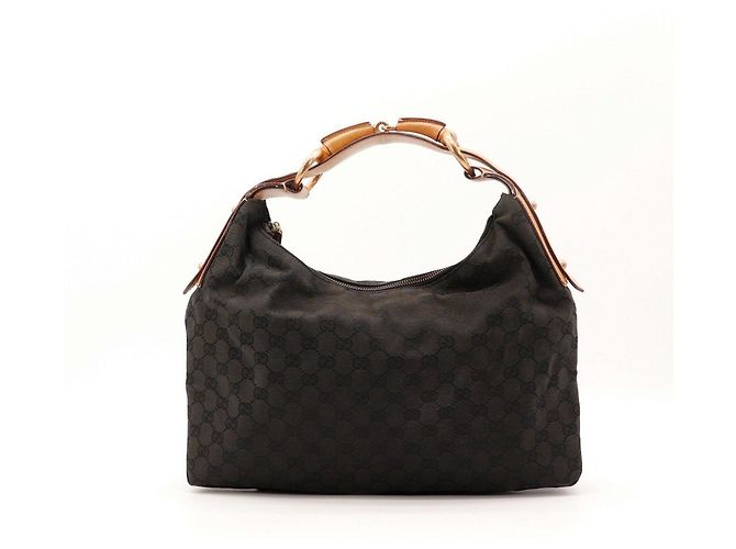 Borsa Hobo Gucci GG Monogram Canvas Leather Brown - vista 3