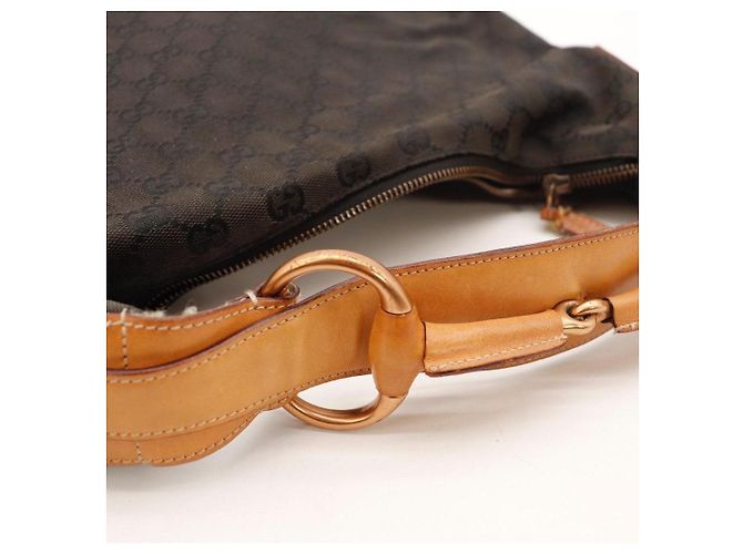 Borsa Hobo Gucci GG Monogram Canvas Leather Brown - vista 7