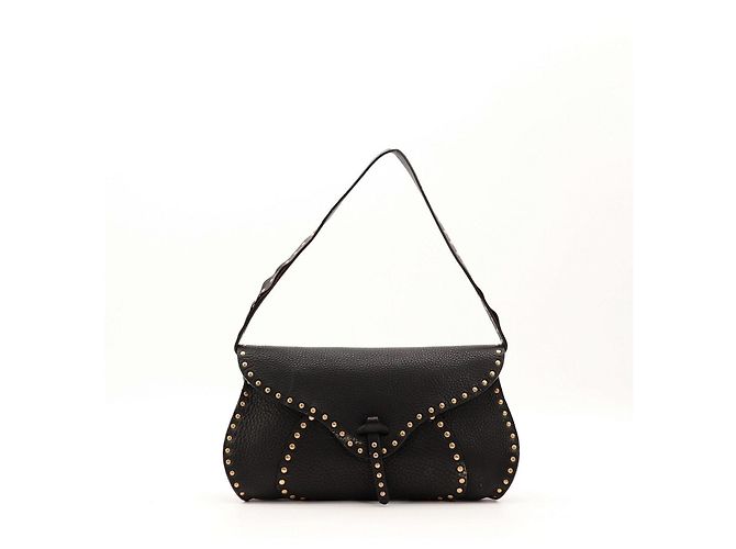 Céline Borsa a tracolla Celine in pelle nera con borchie dorate - vista 2