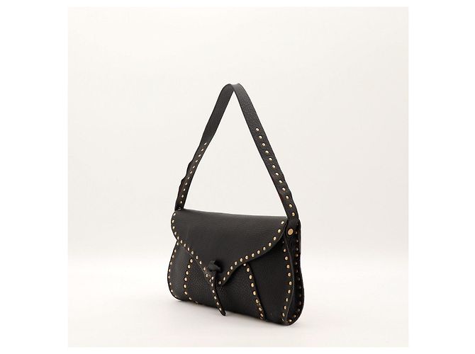 Céline Borsa a tracolla Celine in pelle nera con borchie dorate - vista 3
