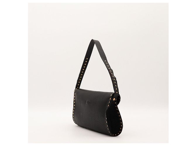 Céline Borsa a tracolla Celine in pelle nera con borchie dorate - vista 4