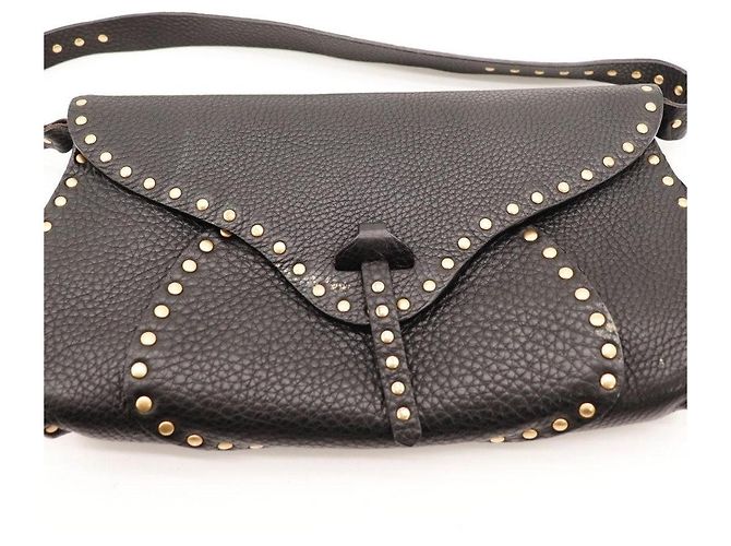 Céline Borsa a tracolla Celine in pelle nera con borchie dorate - vista 6