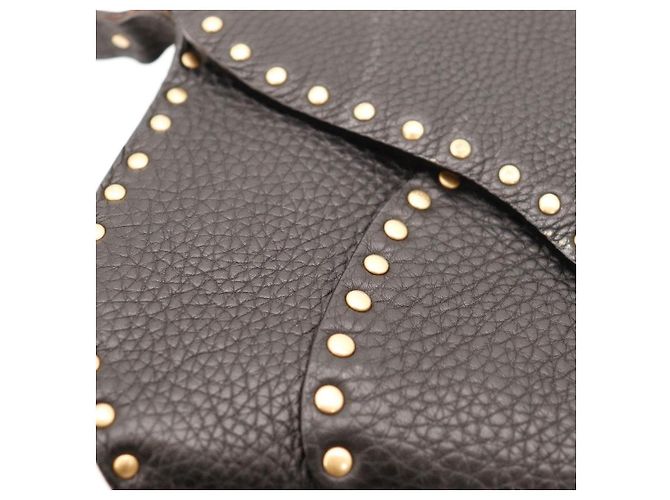 Céline Borsa a tracolla Celine in pelle nera con borchie dorate - vista 7