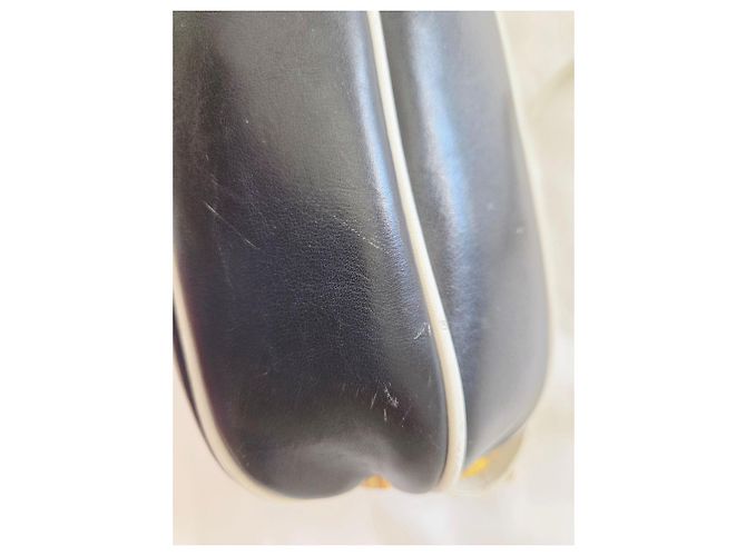 Borsa a tracolla Vintage Gucci in pelle blu navy e bianca - vista 11