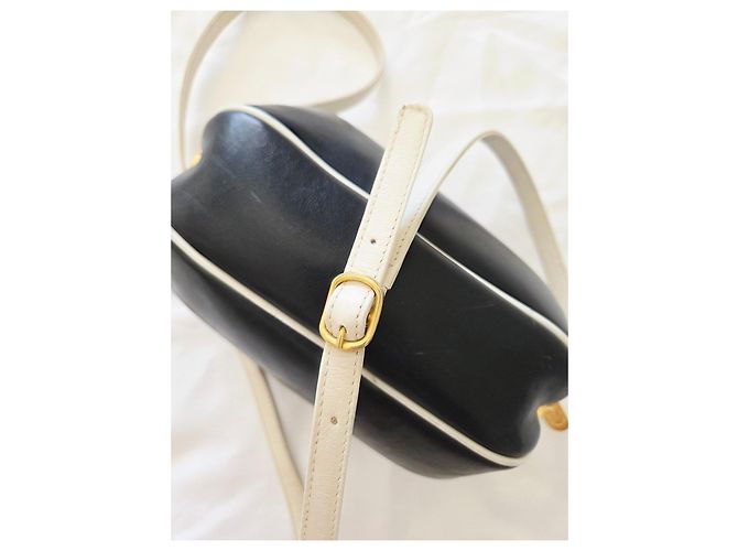 Borsa a tracolla Vintage Gucci in pelle blu navy e bianca - vista 14