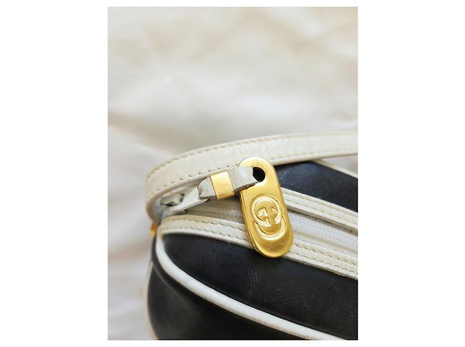 Borsa a tracolla Vintage Gucci in pelle blu navy e bianca - vista 5