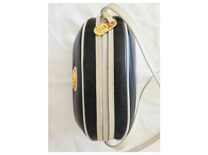 Borsa a tracolla Vintage Gucci in pelle blu navy e bianca - vista 6