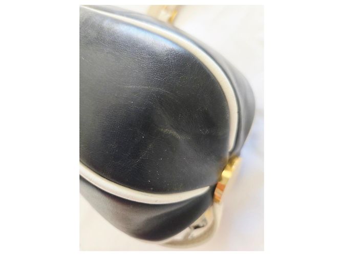 Borsa a tracolla Vintage Gucci in pelle blu navy e bianca - vista 9