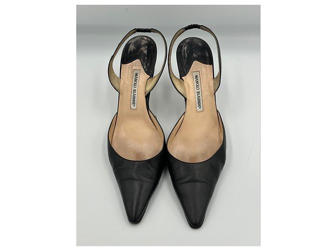 Manolo Blahnik Décolleté Slingback in Pelle Nera - vista 4