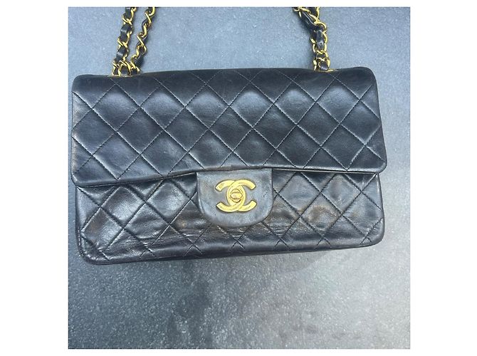 Borsa Chanel Vintage piccola dimensione 23 Double Flap in pelle d'agnello nera - vista 3
