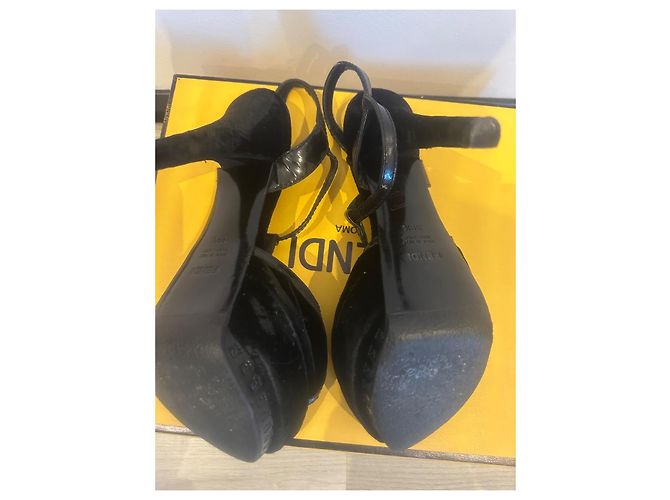 Fendi Sandali zeppa in velluto nero - vista 6