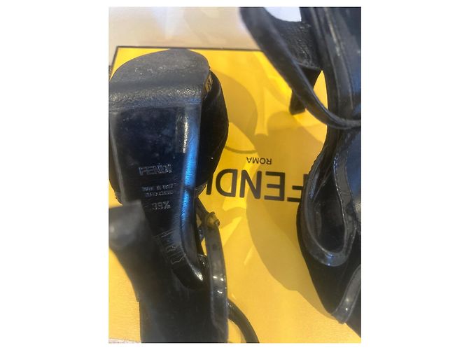 Fendi Sandali zeppa in velluto nero - vista 7