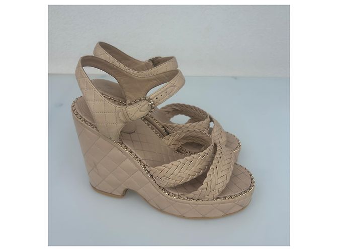 Sandali wedge in pelle beige da donna Chanel - vista 3