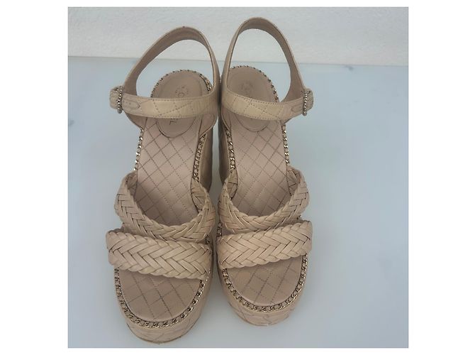 Sandali wedge in pelle beige da donna Chanel - vista 4