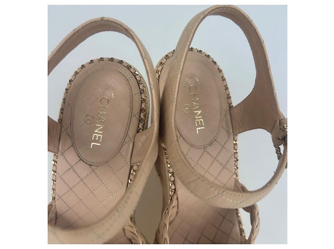 Sandali wedge in pelle beige da donna Chanel - vista 5