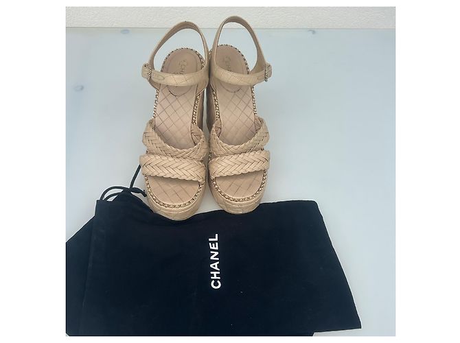 Sandali wedge in pelle beige da donna Chanel - vista 6