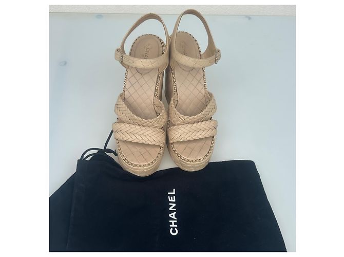 Sandali wedge in pelle beige da donna Chanel - vista 7